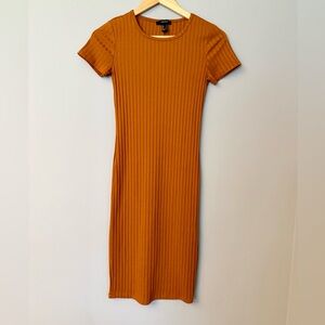Forever 21 Ribbed Short-Sleeve Midi Dress in Burnt Orange Juniors Teens Women